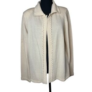 Vintage DoncasterCream Wool  Blend Freshwater Pearl accents cardigan XL‎